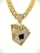 Dazzling Huge 178 Gram 14 Kt Yellow Gold Plate Royal Flush Pendant Necklace