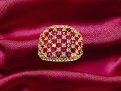 14 Kt Yellow Gold Plate 5.75 Cttw Simulated Diamond Ruby Ruby Ring