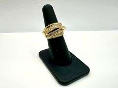 Sparkling 14 K Yellow Gold Plate  CZ Single Band Trendy Stack Look Ring