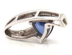 10kt White gold triangle tanzanite and diamond pendant