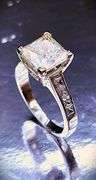 14 Kt Sparkling White Gold Plate 5 Ct Princess Cut White  Vs1 Fire Moissanite Ring
