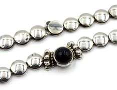 925 Sterling silver Lagos Caviar black onyx circle disk necklace