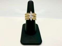 Sparkling 14 Kt Yellow Gold Plated 4.5 Ct Marquis Cut Lab Simulated Diamond Ring