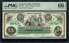 1872 $20 State of South Carolina Note Columbia Issue PMG Gem Uncirculated 66 EPQ