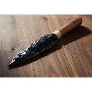 Obsidian Blade Knife Hand-Knapped with Wood Handle