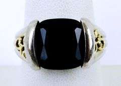 Vintage Sterling & 14K Gold Black Onyx Ring, 7.5