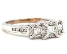 14kt White gold 0.65ctw princess and round brilliant cut 3 stone diamond halo ring