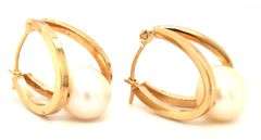 Sweet 14K YG Double Hoop Earrings with Pearls