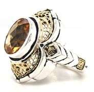 Bezel set oval Citrine open art Filigree cocktail ring