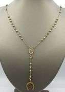14kt Tri color gold Rosary necklace with A initial