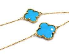 18kt Yellow gold Alhambra style Turquoise necklace