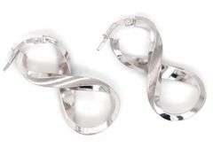 14kt White gold textured and high polished twisted hoop earrings