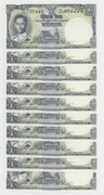 10 Superb Gem CU Thailand 1 Baht Notes in sequence (P-74)