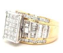 14kt Yellow gold 2.50ctw princess cut, baguette and round brilliant cut diamond Invisible set ring