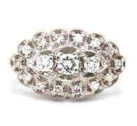 Vintage diamond oval ring in white gold