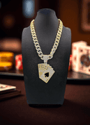 Huge 178 Gram 14 K Yellow Gold Plate Royal Flush Pendant Necklace