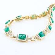 14K YELLOW GOLD EMERALD AND DIAMOND NECKLACE WITH WHITE ENAMEL 25.42 C.T.W.