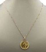 1907 $5 gold coin in frame pendant on box chain necklace