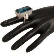 55.0ct London Blue Topaz and 6.50ctw Pave Diamond Cocktail Ring in 18K