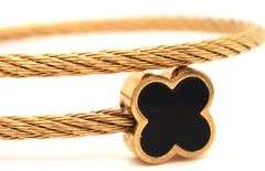 Stainless steel black clover cuff bangle