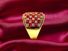 14 Kt Yellow Gold Plate 5.75 Cttw Simulated Diamond Ruby Ruby Ring