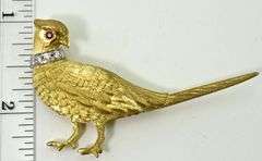 Gorgeous Designer 18K  Pheasant Brooch