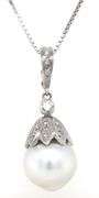 18kt White gold pearl and diamond accent enhancer pendant on chain