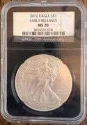 2012 American Silver Eagle $1 NGC MS70 Early Releases 25th Anniversary Label