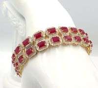 Enamoring Brand New European 20.00CTW Oval Faceted Ruby &  5.00CTW Diamond Bracelet in 14K Yellow Go