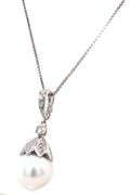 18kt White gold pearl and diamond accent enhancer pendant on chain