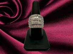 Sparkling 14 Kt White Plate 17.5 Cttw Simulated Diamond Ring
