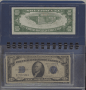 Collection of all 8 Small Size $10 Blue Seal Silver Certificates 1934 to 1953 in folio
