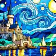 Castle by the Lake Stained Glass Suncatcher