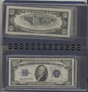 Collection of all 8 Small Size $10 Blue Seal Silver Certificates 1934 to 1953 in folio