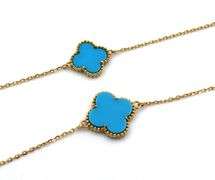 18kt Yellow gold Alhambra style Turquoise necklace