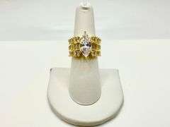 Sparkling 14 Kt Yellow Gold Plated 4.5 Ct Marquis Cut Lab Simulated Diamond Ring