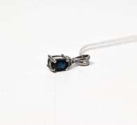Stunning 14K White Gold Blue Saphhire Gemstone Pendant Necklace with Diamond Accents