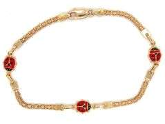 14kt Yellow gold Lady bug station link bracelet