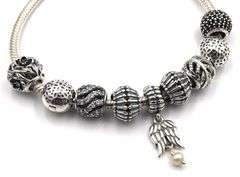 Pandora silver and black charms bracelet