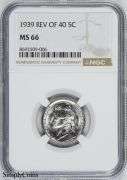 1939 Jefferson Nickel NGC MS66 Reverse of 1940 Variety (Rev. of '40) GEM BU White