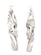 14kt White gold textured and high polished twisted hoop earrings