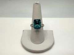 14 Kt White Gold Plate 6.5 Ct Simulated London Blue Topaz Ring