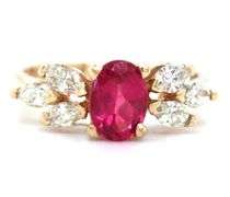 14kt Yellow gold oval tourmaline and marquise diamond ring