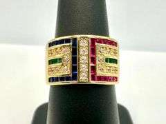 Dazzling 14 Kt Yellow Gold Plate 1.5 Ctw Simulated ,Ruby, Diamond,Emerald and Sapphire Ring