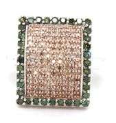 925 Sterling silver Fancy IR green and white diamond ring