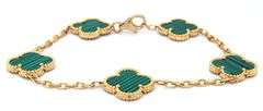 18kt Yellow gold Malechite 5 motif clover bracelet