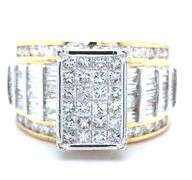 14kt Yellow gold 2.50ctw princess cut, baguette and round brilliant cut diamond Invisible set ring