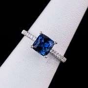 18K WHITE GOLD BLUE SAPPHIRE AND DIAMOND RING 1.99 C.T.W.