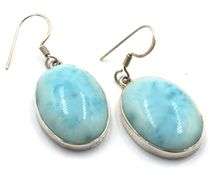 Set of oval turquoise dangle earrings and ring