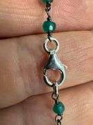 Sterling Silver Unique Green Onyx Gem Stone Chain 24" Necklace with Pear Clasp